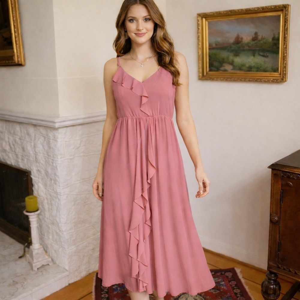 NWT ASOS Barbiecore Pink Ruffled Maternity Midi Sleeveless Dress